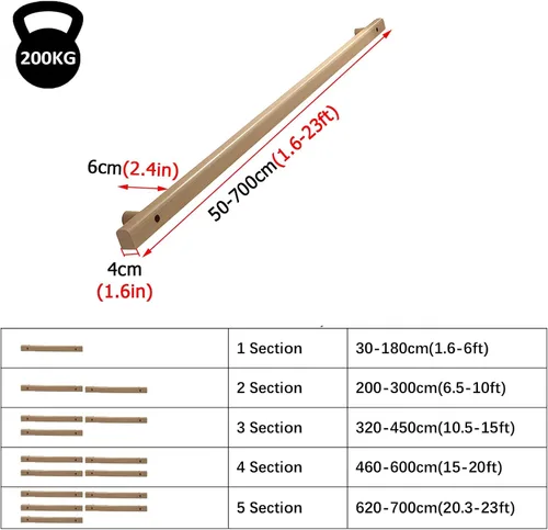Vista 2 de Barandilla de madera de bambú para escaleras/pasillo, mango de seguridad montado en la pared, 1.6 ft/3.3 ft/6.6 ft/9.8 ft/11.5 ft/11.8 ft/13.1