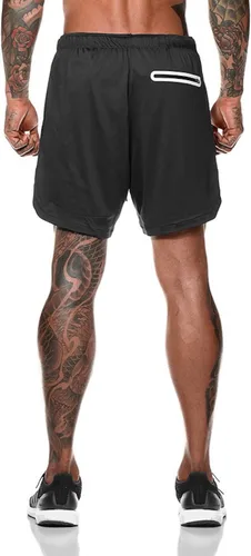 Vista 2 de Cicilin - Pantalones cortos de entrenamiento con compresión interna de secado rápido para hombre