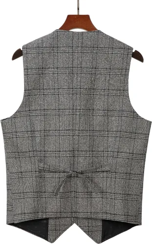 Vista 2 de Chaleco de traje vintage para hombre, chaleco de tweed a cuadros, chaleco de ajuste regular para padrinos de boda