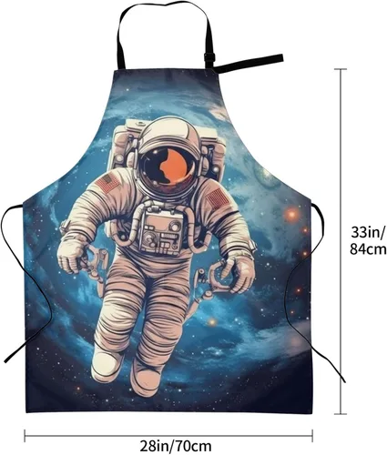 Vista 6 de Astronauta Planet Print Apron Waterproof Adjustable Neck Kitchen Aprons With Pockets Chef Apron For Women Men