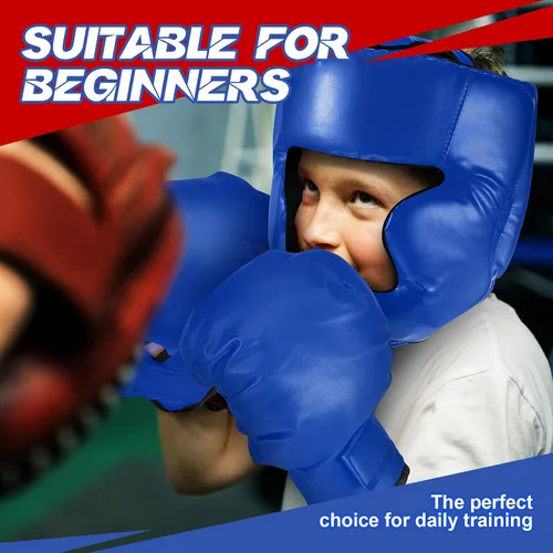 Vista 5 de Kanayu Juego de 12 piezas de equipo de boxeo para niños principiantes de 6 a 18 años, incluye casco de boxeo y guantes, vendas, protectores bucales