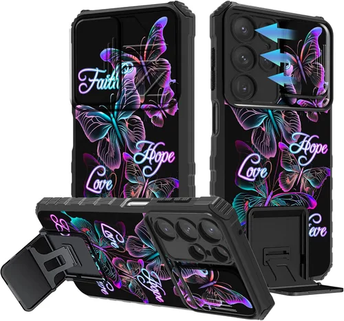 Vista 138 de Funda para Samsung Galaxy A13 5G/4G/A04S, Galaxy A13 5G con cubierta de cámara deslizante, funda de doble capa integrada con función atril