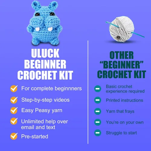 Vista 5 de Uluck Kit de ganchillo para principiantes, kit de ganchillo para adultos con tutoriales en video paso a paso, kit de animales de ganchillo - perro