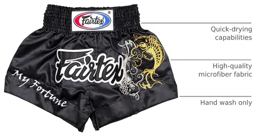 Vista 3 de Fairtex Pantalones cortos de boxeo Muay Thai Estilos Tradicionales Fortuna Negro