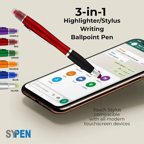 Vista 4 de SyPen Bolígrafos personalizados con resaltador de gel y lápiz capacitivo, paquete de 200 unidades, impresión a granel, resaltador bíblico de 3