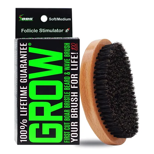 Vista 10 de GROW - Cepillo para barba y cepillo ondulado 360 para hombres, cerdas de jabalí naturales para cabello más completo y grueso, barba y bigote
