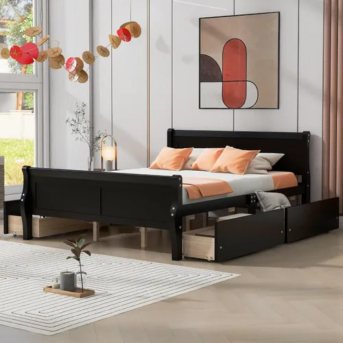 Vista 22 de Cama de plataforma de madera de tamaño individual con cabecera en forma de casa, soporte de listones de madera, para dormitorio de niños, niñas