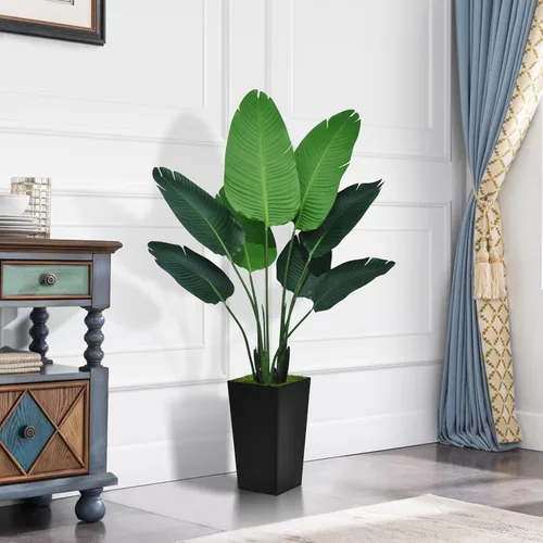 Vista 2 de ASTIDY Bird of Paradise - Planta artificial de 5 pies, palmera tropical sintética con maceta alta negra, planta falsa en maceta, árbol de seda