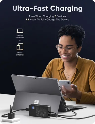 Vista 3 de Cargador Microsoft Surface Pro para 65W Windows Surface Charger 11,10,9,8,7+,7,6,5,4,3,X.Surface Laptop 6,5,4,3,2,1, Surface Go 3,2,1, Tablet