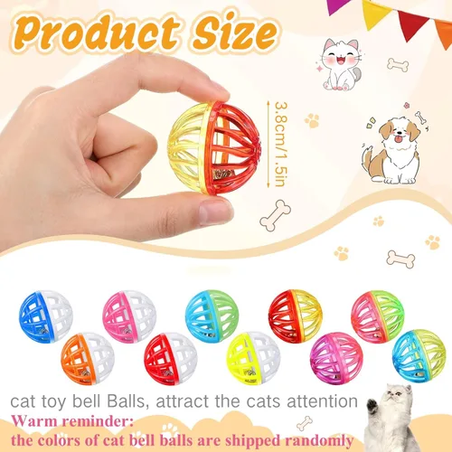Vista 3 de Silkfly 30 bolas de juguete para gatos con campanas, bolas de plástico para cascabeles para gatitos, juguetes interactivos de persecución