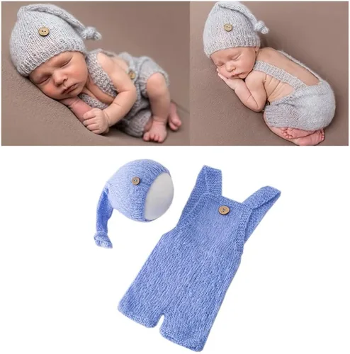Vista 3 de Vemonllas Lindo disfraz de bebé recién nacido para niños y niñas, accesorios de fotografía, sombrero y pantalones