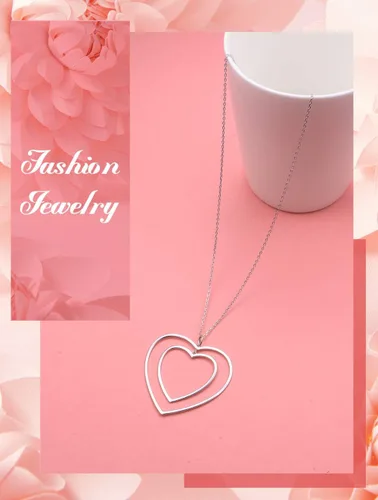 Vista 5 de Collar largo de cadena de plata de ley S925 con dije grande para mujeres y niñas, plata de ley