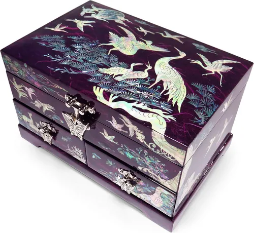 Vista 2 de MADDesign Mother of Pearl Joyero lacado con grúas de dos niveles color morado
