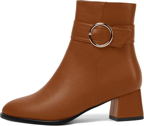 Vista 2 de MERRORI Botas altas de tacón bajo mate mate con cremallera y punta redonda para mujer, 2 pulgadas