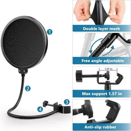 Vista 4 de ChromLives - Filtro Pop Pop para Hyperx Quadcast, 3 en 1, Quadcast S Mic Pop + Parabrisas peludo + cubierta de micrófono de espuma para micrófono