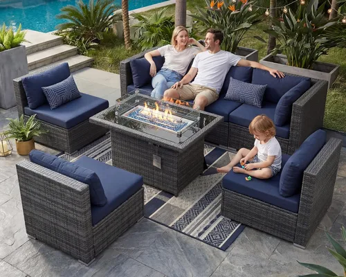 Vista 54 de NICESOUL Juego de muebles de patio de ratán extra grande con mesa para fogata de gas y propano, 29.3 pulgadas, respaldo alto, cómodos conversaciones