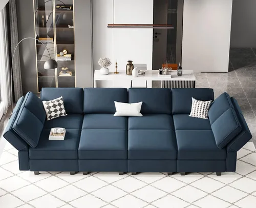 Vista 19 de Belffin Sofá Seccional Modular de Terciopelo con Chaise Lounge Sofá Cama Seccional con Chaise de Almacenamiento Sofás Cama Sofá para Sala de Estar