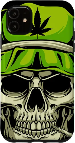 Vista 5 de iPhone 15 Cráneo Con Sombrero Ilustración - Hoja de Cannabis Weed THC CBD Case
