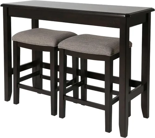 Vista 6 de New Ridge Home Goods Mesa de sofá tradicional de madera con dos taburetes en espresso