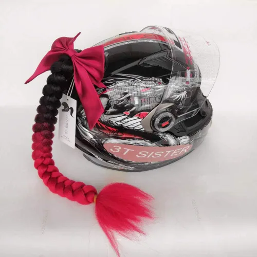 Vista 2 de Casco de coletas degradadas con rampa de trenzas para cola de caballo con ventosa con lazo o rosa para moto, 1 unidad de 24 pulgadas, muchos
