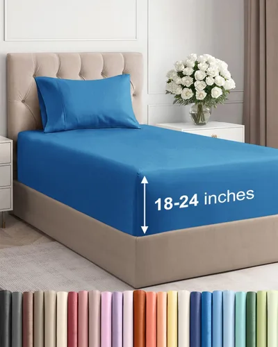 Vista 28 de Sábanas individuales de bolsillo extra profundo, sábanas transpirables y refrescantes de 3 piezas, juego de sábanas de lujo para hotel, suaves, sin