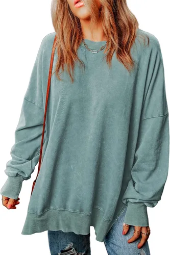 Vista 185 de SHEWIN Sudadera casual de manga larga con cuello redondo para mujer, ligera, holgada