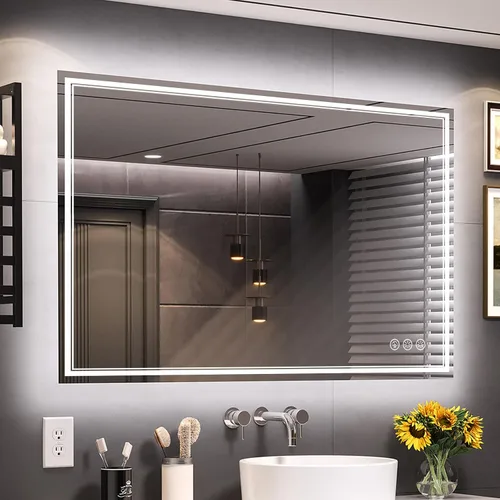 Vista 14 de Ratsamee Espejo de baño LED de 30x30 pulgadas con iluminación frontal y trasera (control independiente), espejo iluminado para pared de baño con 3