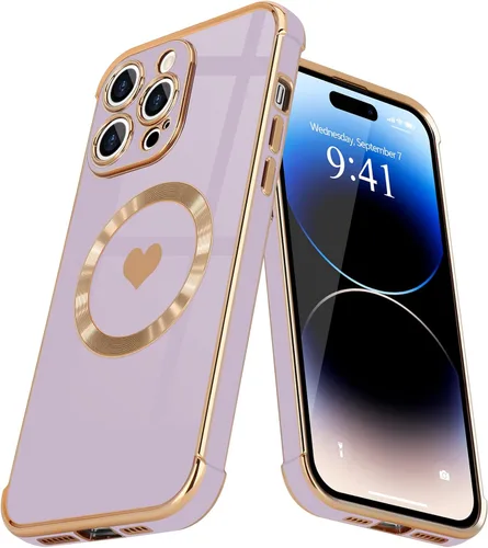 Vista 11 de Funda magnética para iPhone 13, para mujeres y niñas, chapado de lujo, lindo corazón de amor, cubierta trasera suave, protección completa de lente
