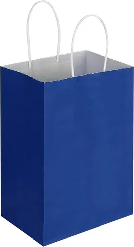 Vista 8 de Oikss Cada paquete de 50 bolsas pequeñas de papel kraft azul y morado con asas a granel