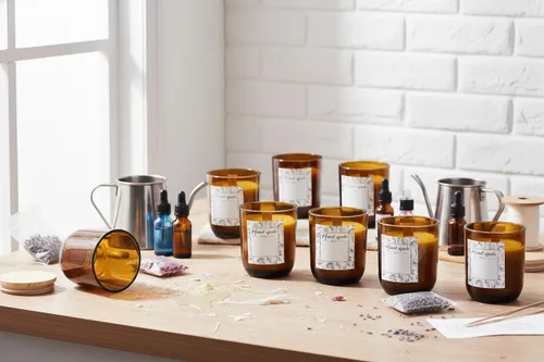 Vista 6 de LETINE 12 tarros de vela de vidrio ámbar de 8 onzas con tapas, kit de fabricación de velas de primera calidad, recipientes herméticos con tapas