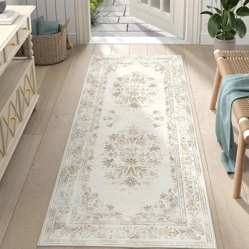 Vista 171 de jinchan Fiora - Alfombra lavable de área pequeña, alfombra de entrada floral de medio círculo de 2 x 3, tapete de media luna de pelo bajo, suave