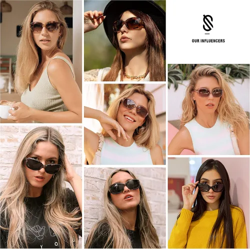 Vista 5 de SOJOS Gafas de sol cuadradas vintage para mujer, polarizadas, protección UV, marco Havana SJ2111