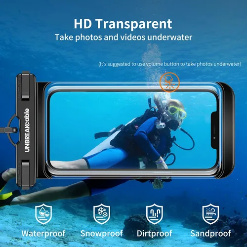 Vista 3 de UNBREAKcable Funda impermeable para teléfono, paquete de 2 fundas impermeables IPX8 para iPhone 17, 16, 15, 14, 13, 12 Pro Max, Samsung S25, S24