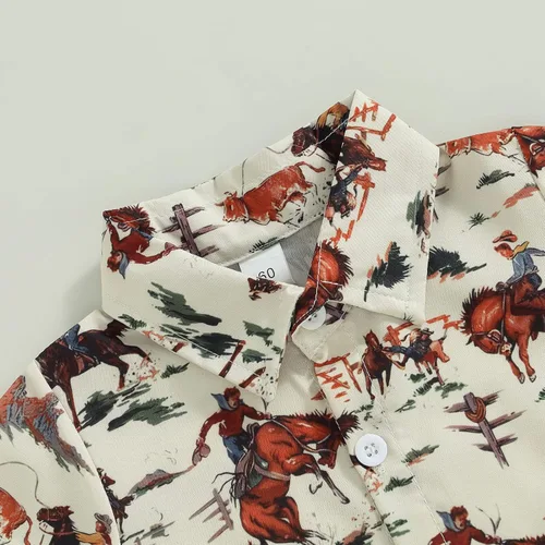 Vista 3 de Lamuusaa Ropa occidental para bebé, camisa de manga corta, con botones, camisa con estampado de vaca, mameluco de verano de 0 a 18 meses