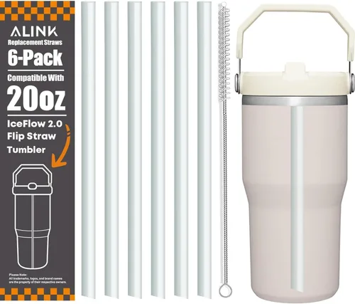 Vista 10 de ALINK Pajitas de repuesto para vaso Stanley IceFlow de 30 onzas, paquete de 6 popotes reutilizables de plástico negro compatibles con vaso IceFlow