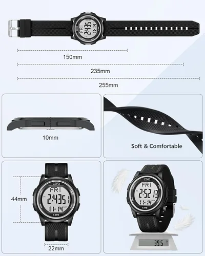 Vista 6 de CIVO Digital Watches for Men Women Sports Waterproof Wristwatch with Stopwatch Alarm Date - LED Backlight Big Numbers Silicone Watch for Outdoor