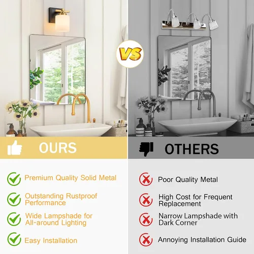 Vista 8 de 1 Luminaria Moderna de Baño sobre Espejo, Luces de Tocador Negro Dorado para Apliques de Pared de Baño con Pantallas de Vidrio Blanco Lechoso