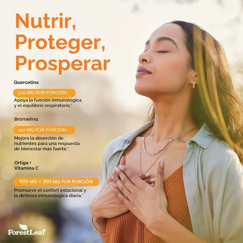 Vista 5 de Quercetina 500 mg con bromelina, vitamina C y ortiga picante. Suplemento avanzado para senos nasales y alergias. 90 cápsulas vegetales naturales.