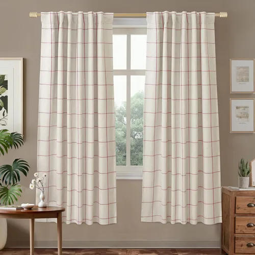 Vista 20 de DriftAway 2 paneles cortinas de lino a cuadros 100% opacas de doble capa cortinas para dormitorio de 96 pulgadas de largo estilo granja con Gris