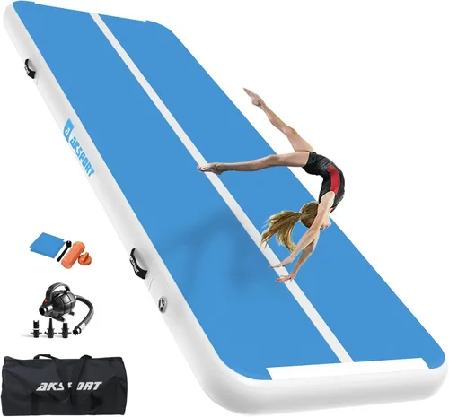 Vista 8 de AKSPORT - Tapete de aire para gimnasia o acrobacias, inflable, con bomba de aire para uso en el Negro