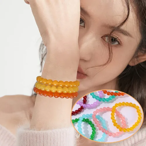 Vista 3 de WAINIS 24 pulseras de cuentas de cristal de 0.315 pulgadas para mujer, elásticas y redondas, pulseras curativas, multicolor, hechas a mano, apilables