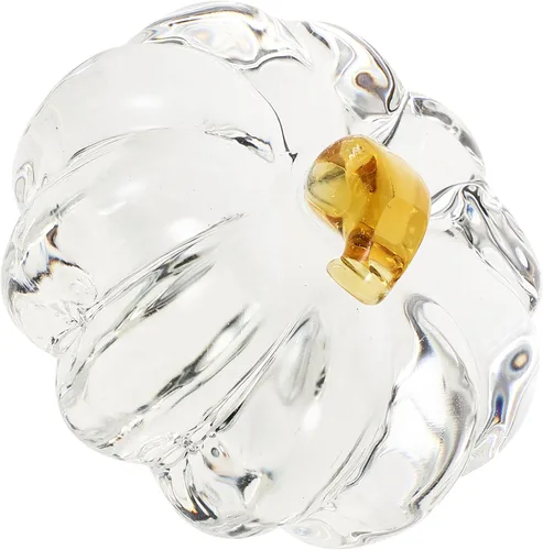 Vista 7 de VOSAREA Figura de calabaza de vidrio soplado a mano, estatua de calabaza de cristal, escultura de calabaza de cosecha transparente, acento de mesa