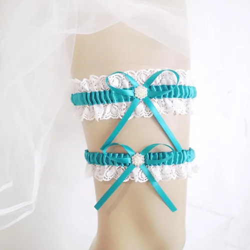 Vista 7 de MERRYJULY Ligueros nupciales para novia de encaje blanco para mujer, conjunto de liguero nupcial para boda, ligas de graduación
