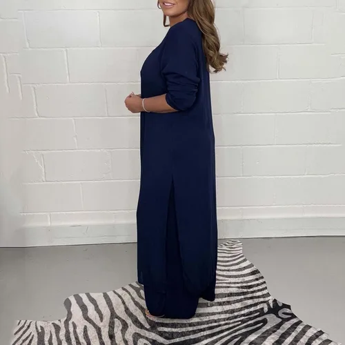 Vista 2 de Hugncmy Conjunto de falda de dos piezas de pantalones de manga larga de gasa de moda casual para mujer