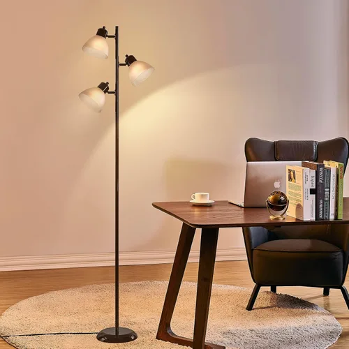 Vista 5 de Moderna lámpara de pie de árbol para sala de estar, dormitorio, lámparas de pie de poste alto con 3 cabezales giratorios ajustables para oficina