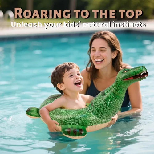 Vista 5 de HOHQB Flotadores inflables realistas de dinosaurio para niños, anillo de piscina, juguetes de piscina para niños pequeños de 3 a 12 años