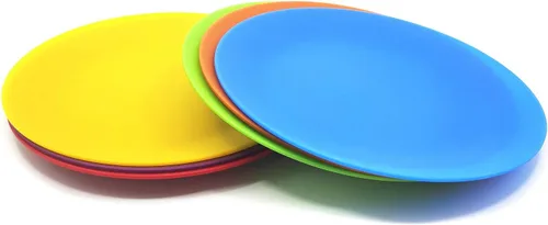 Vista 5 de Juego de vajilla de plástico, plato de plástico irrompible y reutilizable, cuenco y vaso juego de 18 multicolor