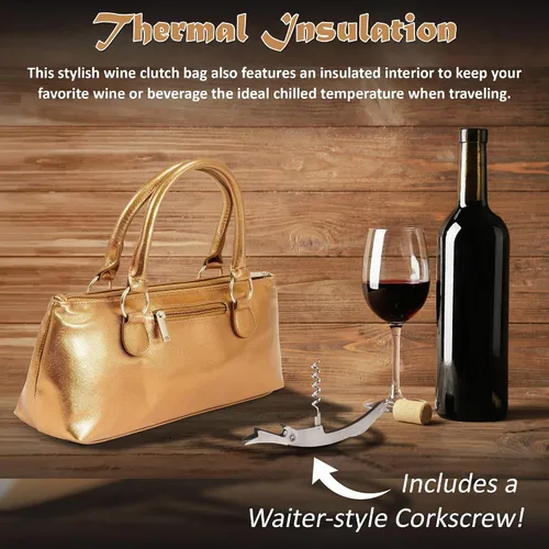 Vista 4 de Bolsa de mano de vino (aislamiento térmico) Bolsa de transporte para mujer Sostiene botellas rojas y blancas de 25.4 fl oz Moda de moda Incluye