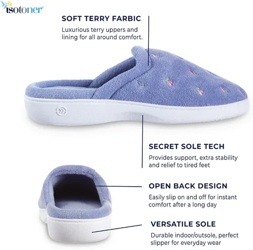 Vista 2 de isotoner Pantuflas tipo zueco bordadas extra pequeñas para mujer