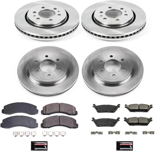 Vista 2 de PowerStop Kit de freno delantero y trasero para Ford Expedition 2018-21 F-150 2018-20 Lincoln Navigator 2018-21 - Rotores de disco y pastillas